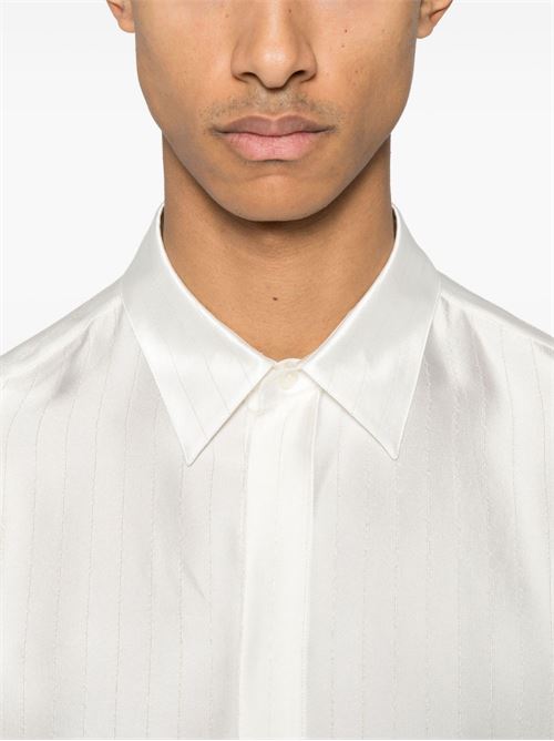 Camicia a righe in piquè di satin SAINT LAURENT | 819096Y2L919988